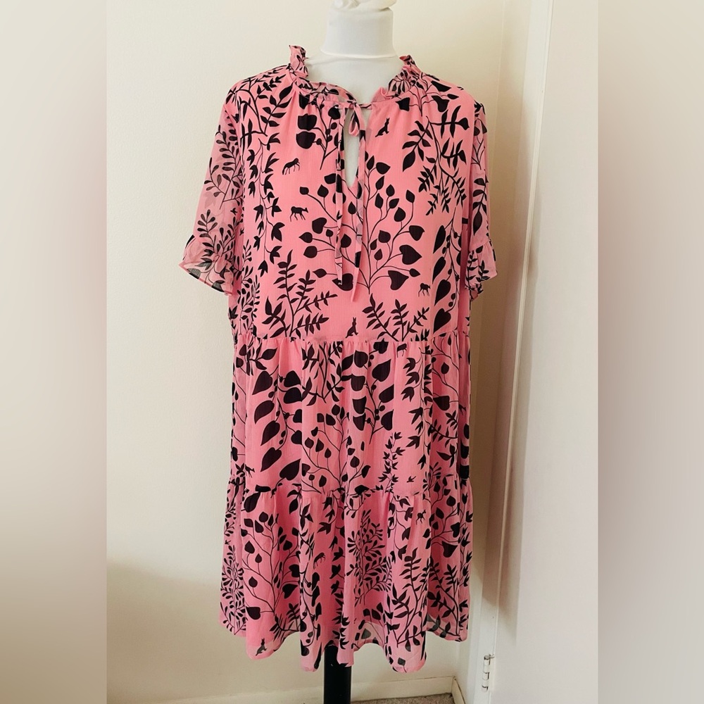 Estelle Women A-Line Dress 2X/20W Blush Pink Short Sleeves Floral Fairycore